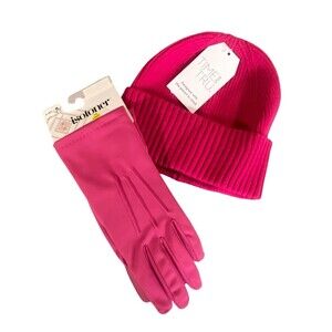 Isotoner Pink Gloves Time & Tru Knit Beannie Matching Set Winter Weather Bundle